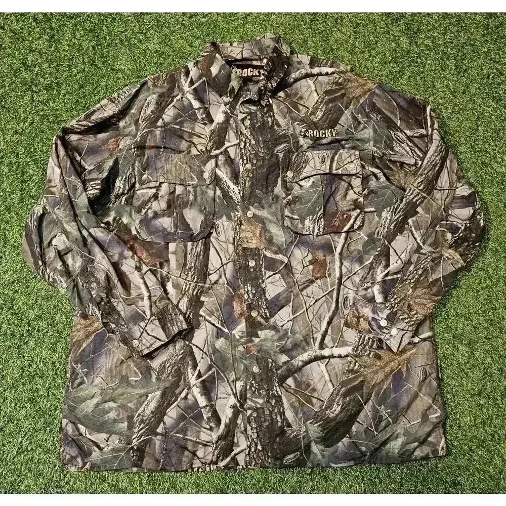 Rocky Shirt Mens XL Brown Realtree HD Camo Scent Hunting Vented